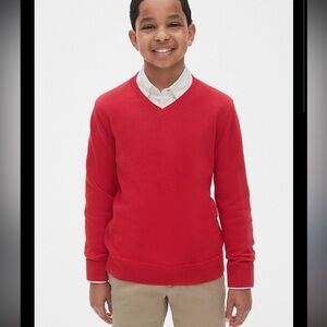 Gap Kids Sweater - Kids Uniform V-Neck Sweater red 100% cotton